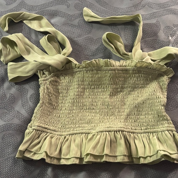 Tops - Green Smocked Ruffle Strap Top